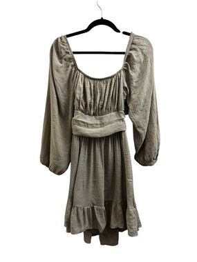 Boho Smocked Wide Band Waist Tie Back Taupe Dress